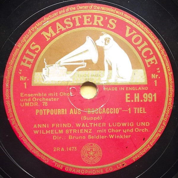 Anni Frind, Walther Ludwig, Wilhelm Strienz, Bruno Seidler-Winkler : Potpourri Aus "Boccaccio" (Shellac, 12", Mono)