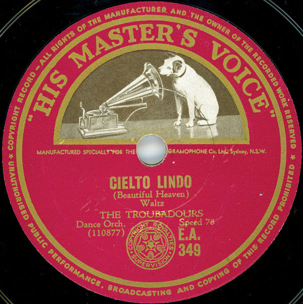 The Troubadours (5) : La Golondrina / Cielto Lindo (Shellac, 10", RP)