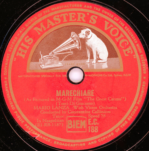 Mario Lanza With Victor Orchestra : 'A Vucchella / Marechiare (10")