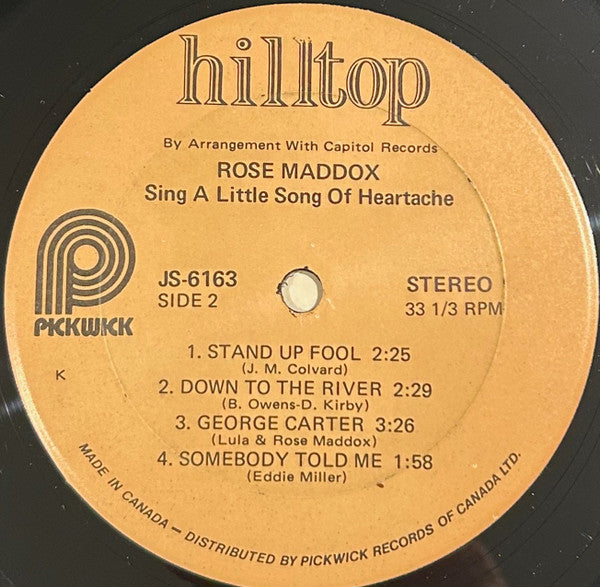 Rose Maddox : Sing A Little Song Of Heartache (LP, Album)