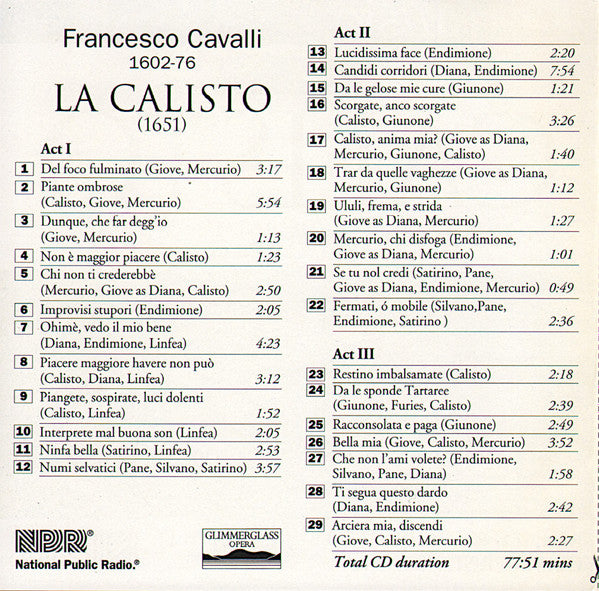 Francesco Cavalli, Jane Glover, Glimmerglass Opera : La Calisto (CD, Album)