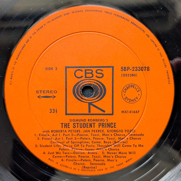 Sigmund Romberg, Roberta Peters, Jan Peerce, Giorgio Tozzi, Anita Darian, Lawrence Avery, The Merrill Staton Choir, Hershy Kay, Franz Allers : The Student Prince (LP)