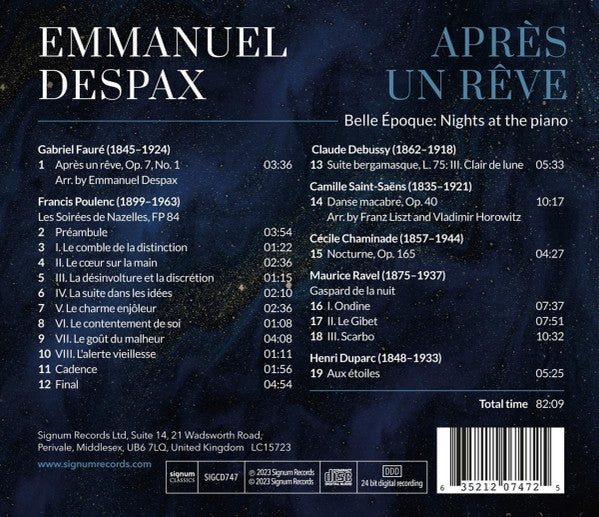 Emmanuel Despax : Après Un Rêve (Belle Époque: Nights At The Piano) (CD, Album)