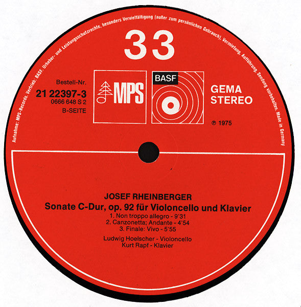 Edvard Grieg, Josef Rheinberger, Ludwig Hoelscher, Kurt Rapf : Sonaten Für Violoncello Und Klavier · Sonatas For Cello And Piano · Sonates Pour Violoncelle Et Piano (LP, Album)