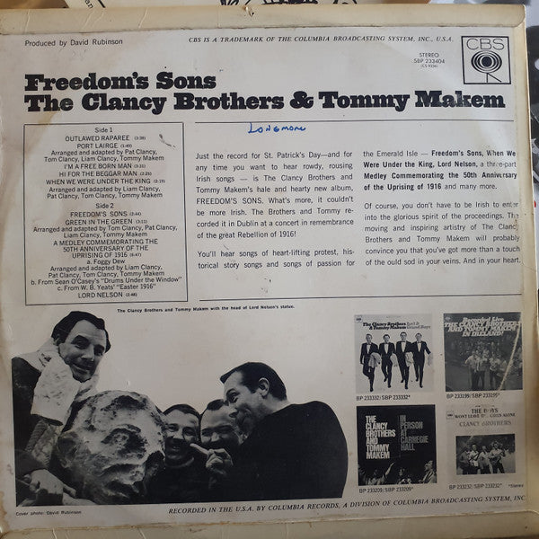 The Clancy Brothers & Tommy Makem : Freedom's Sons (LP, Album)
