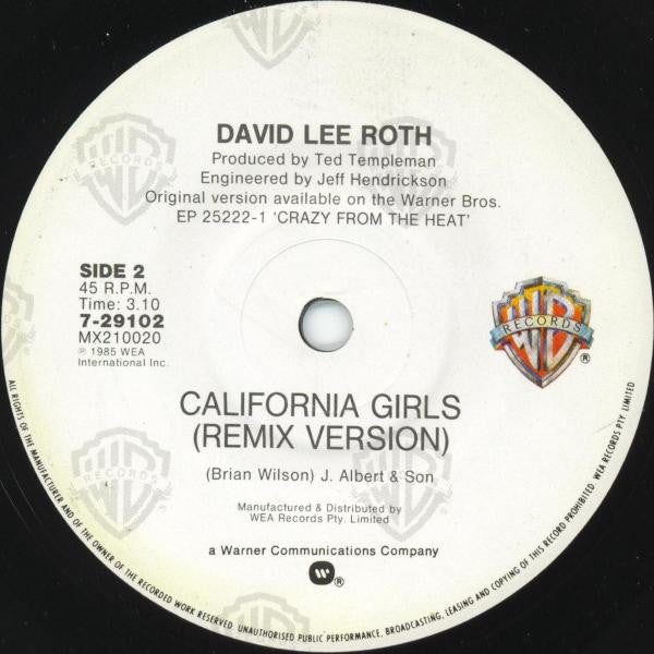 David Lee Roth : California Girls (7", Single)