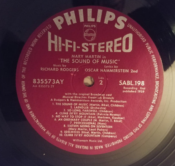 Leland Hayward, Richard Halliday, Richard Rodgers, Oscar Hammerstein 2nd* Present Mary Martin : The Sound Of Music (Original Broadway Cast) (LP, Album, Gat)