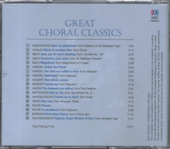 Various : Great Choral Classics (CD, Comp, Promo)