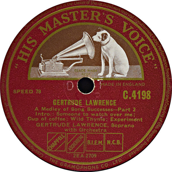 Gertrude Lawrence : Gertrude Lawrence. A Medley Of Song Successes (Shellac, 12")