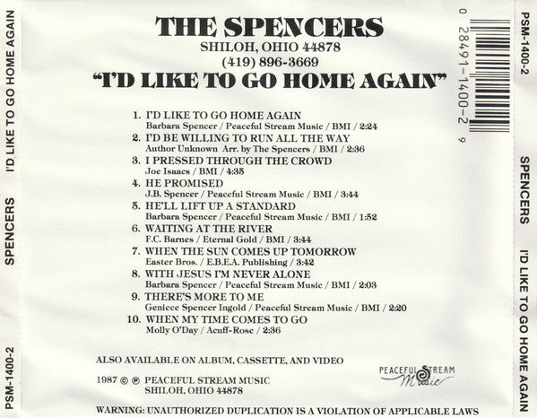 The Spencers : I'd Like To Go Home Again (CD, Album)