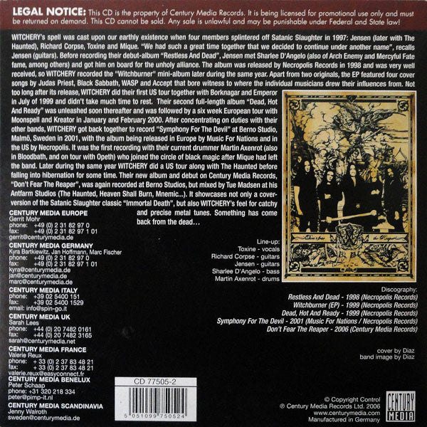 Witchery : Don't Fear The Reaper (CD, Album, Promo)