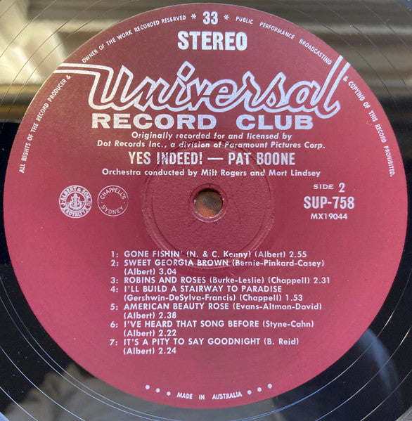 Pat Boone : Yes Indeed! (LP, Club, RE)