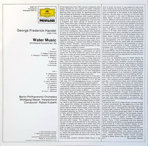 Handel* – Berlin Philharmonic Orchestra*, Rafael Kubelik : Water Music (LP, Album, RE)