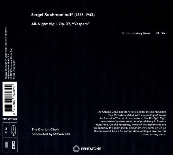 Rachmaninoff*, The Clarion Choir, Steven Fox (4) : All-Night Vigil, Op. 37 "Vespers" (CD)