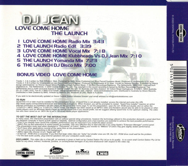 DJ Jean : Love Come Home / The Launch (CD, Maxi, Enh)