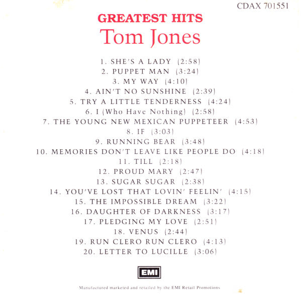 Tom Jones : Greatest Hits (CD, Comp)