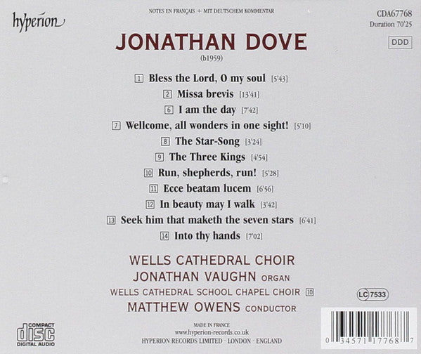 Wells Cathedral Choir : Choral Music By Jonathan Dove (CD)