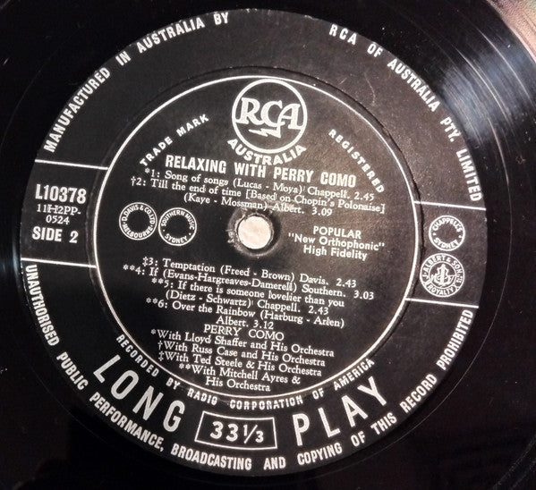 Perry Como : Relaxing With Perry Como (LP, Mono)
