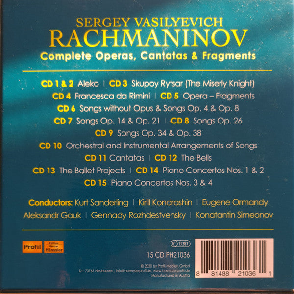 Sergei Vasilyevich Rachmaninoff : Complete Operas, Cantatas & Fragments (15xCD, Comp)