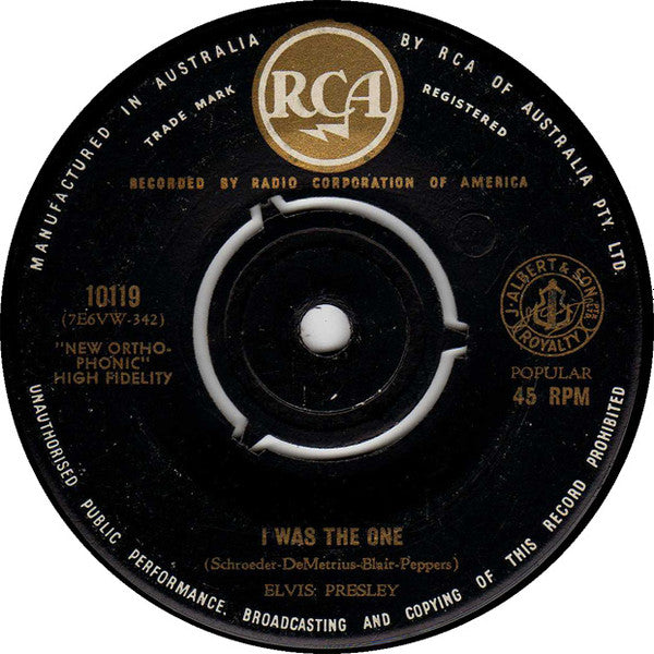 Elvis Presley : Heartbreak Hotel / I Was The One (7", Gol)