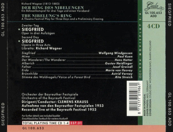 Richard Wagner - Clemens Krauss : Siegfried (Bayreuther Festspiele 1953) (4xCD, Album, Mono, RE, RM)