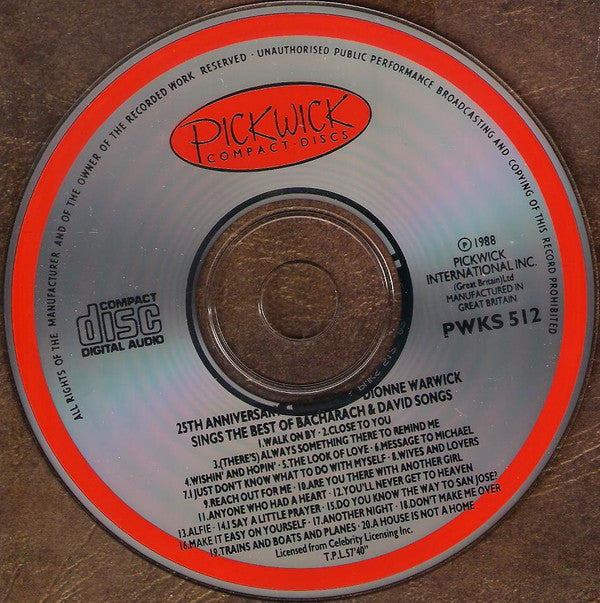 Dionne Warwick : 25th Anniversary Collection: Dionne Warwick Sings The Great Bacharach & David Songs (CD, Comp, RM)