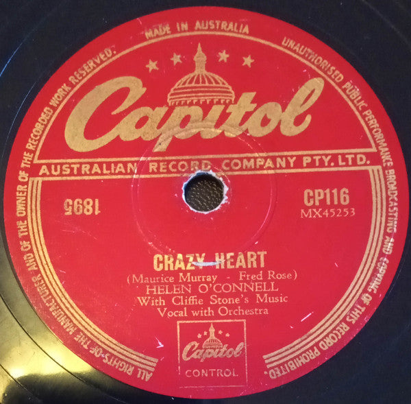 Helen O'Connell With Cliffie Stone's Music : Any Time / Crazy Heart (Shellac, 10")