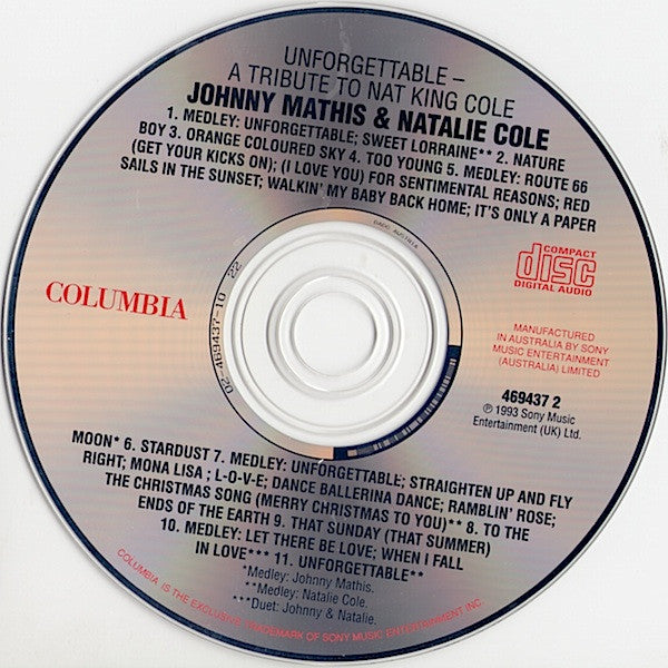 Johnny Mathis With Special Guest Natalie Cole : Unforgettable: A Musical Tribute To Nat King Cole (CD, Album, RE)