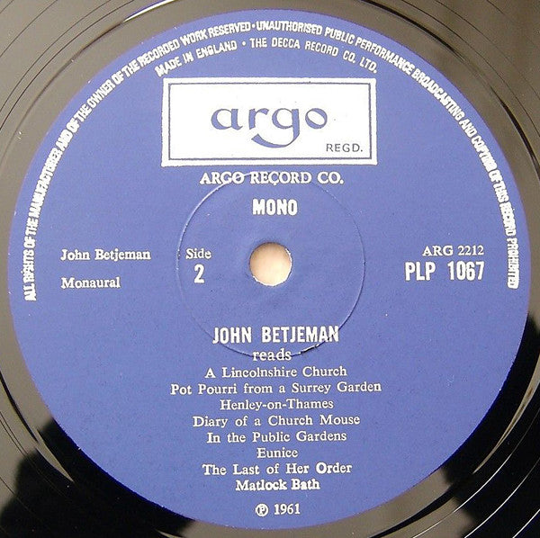 John Betjeman : John Betjeman Reads Selected Poems (Volume Two) (LP, Mono, RE)