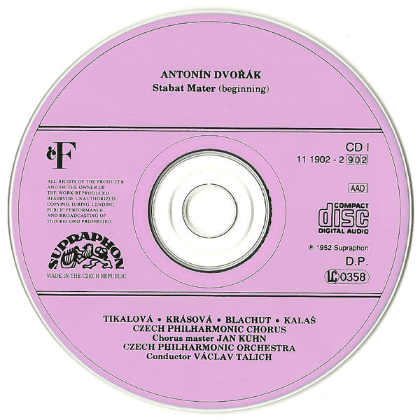 Antonín Dvořák / Josef Suk (2) | Drahomíra Tikalová, Marta Krásová, Beno Blachut, Julius Kalaš, The Czech Philharmonic Orchestra, Václav Talich : Stabat Mater / Asrael (2xCD, Comp, Mono)