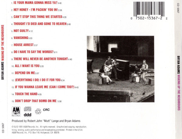 Bryan Adams : Waking Up The Neighbours (CD, Album, Club, RP, CRC)