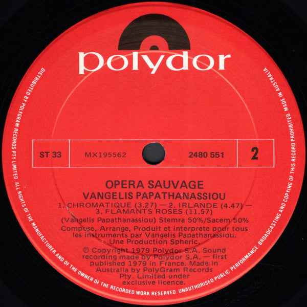 Vangelis Papathanassiou* : Opera Sauvage (LP, Album, Gat)