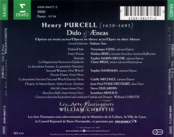 Purcell* - Gens*, Marin-Degor*, Brua*, Berg*, Les Arts Florissants, William Christie : Dido & Æneas (CD, Album)