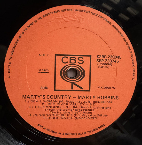 Marty Robbins : Marty's Country (2xLP, Album, Comp, RE)