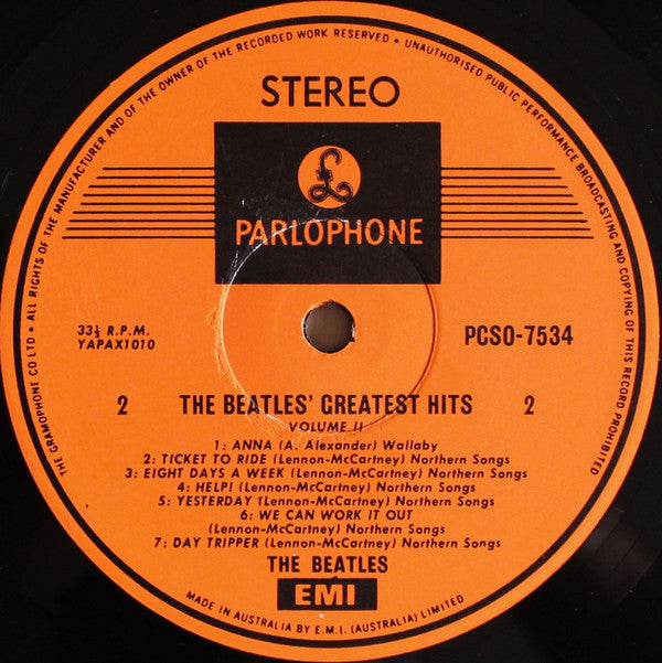 The Beatles : Greatest Hits Volume 2 (LP, Comp, RE, 197)