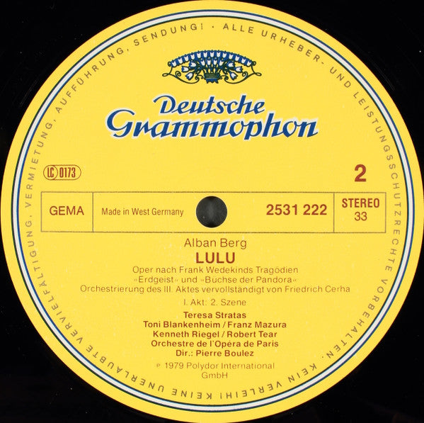 Alban Berg - Teresa Stratas, Yvonne Minton • Hanna Schwarz, Franz Mazura • Kenneth Riegel, Toni Blankenheim • Robert Tear, Helmut Pampuch, Orchestre De L'Opéra De Paris*, Pierre Boulez : Lulu (4xLP, Album + Box)