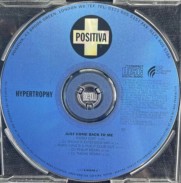 Hypertrophy : Just Come Back 2 Me (CD, Maxi)