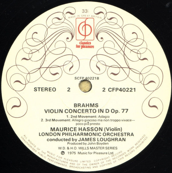 Johannes Brahms - Maurice Hasson, James Loughran, London Philharmonic Orchestra : Brahms Violin Concerto (LP)