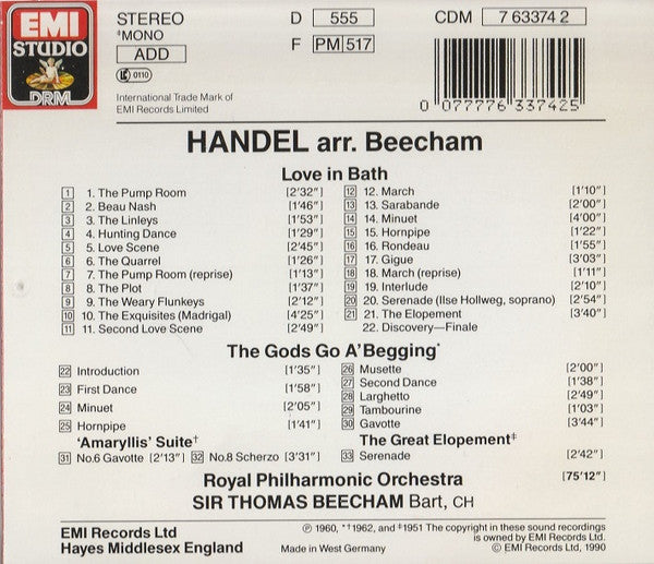 Georg Friedrich Händel Arr. Sir Thomas Beecham – Royal Philharmonic Orchestra • Sir Thomas Beecham : Love In Bath • The Gods Go A'Begging • 'Amaryllis' Suite (Excerpts) (CD, Comp, Mono, RM)