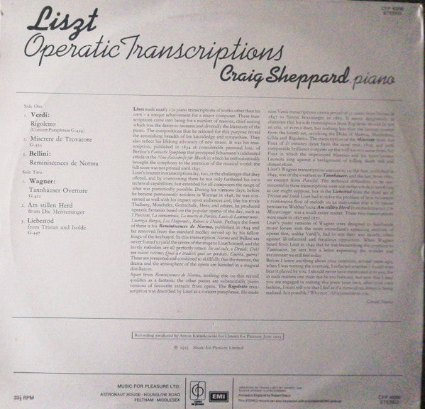 Franz Liszt - Craig Sheppard : Operatic Transcriptions (LP, Album)