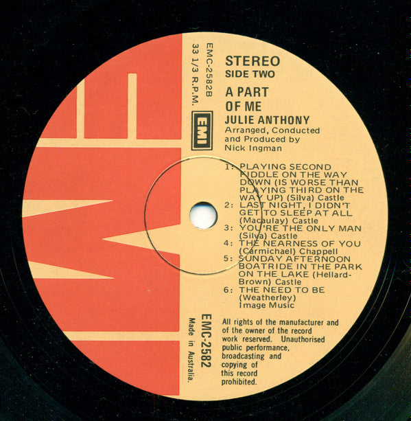 Julie Anthony : A Part Of Me (LP, Album)
