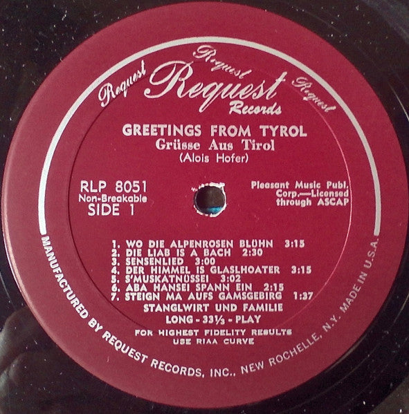 Stanglwirt Und Familie : Greetings From Tyrol - Grüsse Aus Tirol (LP, Album, Mono)