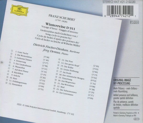 Franz Schubert, Dietrich Fischer-Dieskau, Jörg Demus : Winterreise (CD, Album, RE, RM, PMD)