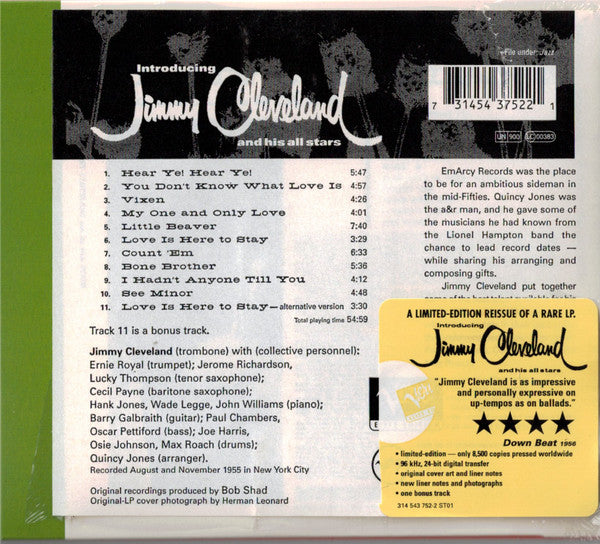 Jimmy Cleveland And His All Stars : Introducing Jimmy Cleveland And His All Stars (CD, Album, Mono, Ltd, RE, RM)