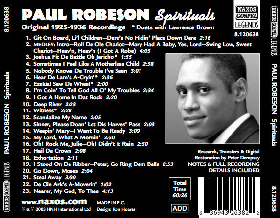 Paul Robeson Featuring Lawrence Brown (4) : Spirituals (CD, Comp)