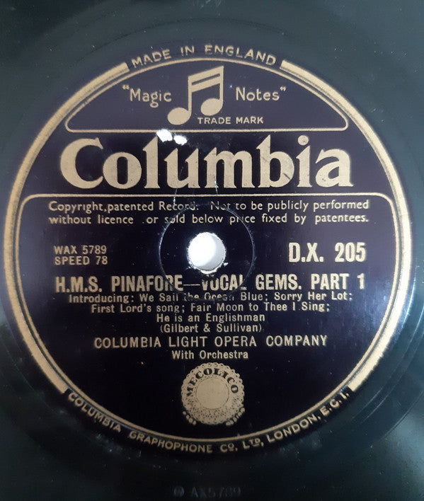 Columbia Light Opera Company : H.M.S. Pinafore - Vocal Gems (Shellac, 12")