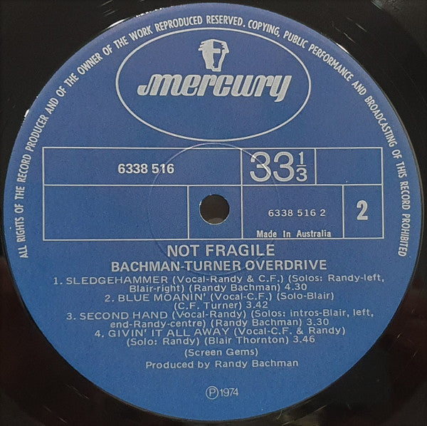 Bachman-Turner Overdrive : Not Fragile (LP, Album, Gat)