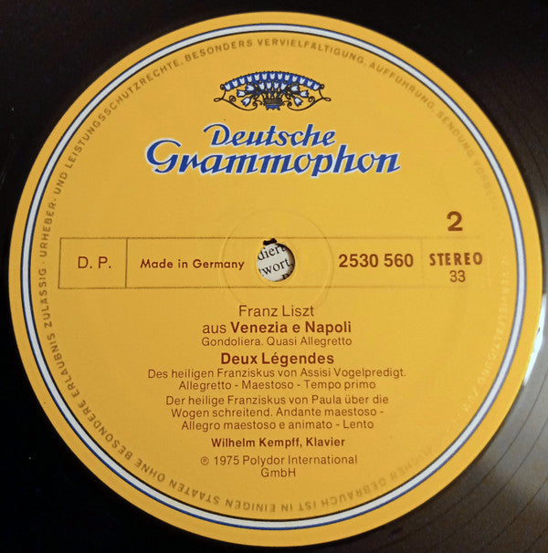 Franz Liszt - Wilhelm Kempff : Seconde Année De Pèlerinage • Deux Légendes (LP, Album)