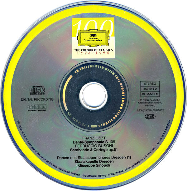 Liszt*, Busoni*, Staatskapelle Dresden, Giuseppe Sinopoli : Dante Symphonie - Sarabande & Cortège (CD, Album, 4D )