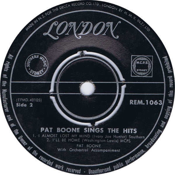 Pat Boone : Pat Boone Sings The Hits (7", EP)